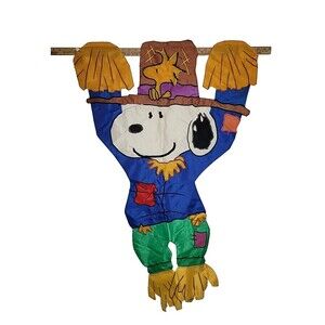 RARE Peanuts 1990's Snoopy & Woodstock Scarecrow - HUGE Garden Yard Flag